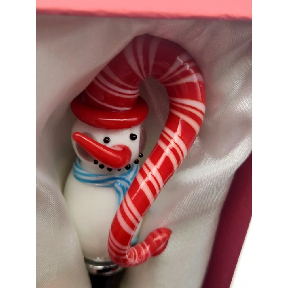 Snowman Art Glass Wine Bottle Stopper In Box Christmas Winter Large